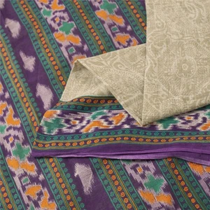 Sánskriti Vintage Saris Crema Pálida Algodón Puro Patola Estampado Sari 5+Yd ... - Imagen 1 de 12