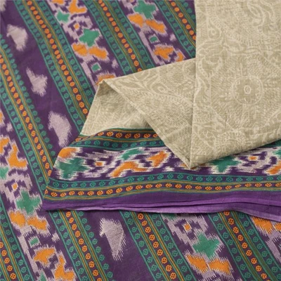 Sánskriti Vintage Saris Crema Pálida Algodón Puro Patola Estampado Sari 5+Yd ... - Imagen 1 de 4