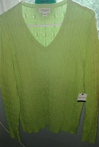 NEU MIT ETIKETT ST JOHNS BAY Baumwolle Zopfmuster V-Ausschnitt Pullover grün Damengröße XL - Bild 1 von 6