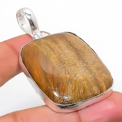 Occhio di Tigre Gemma Fatto a Mano 925 Argento Sterling Ciondolo Gioielli 5.3cm - Immagine 1 di 4