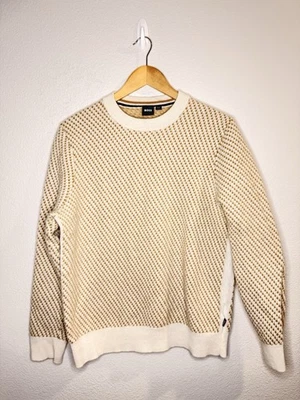 Suéter de lana virgen con cuello redondo Lacrimo para hombre Hugo Boss en blanco abierto Foto 1 de 4