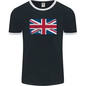 Maglietta Ringer Da Uomo Con Bandiera Del Regno Unito Distressed FotL - Foto 1 di 9
