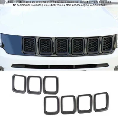 7pcs Front Grille Grill Inserts Cover Trims Kit for Jeep Compass 2017-2020 Black - Image 1 of 4