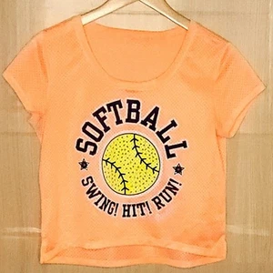 Justice Girls Neon Orange Softball Sport Mesh Top - Picture 1 of 4