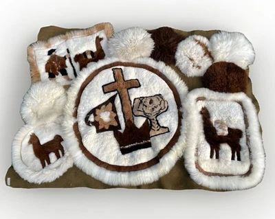 Tapete de tapeçaria de pele de peru vintage conjunto de fronha pele de carneiro alpaca decoração de parede drapeado - Imagem 1 de 4