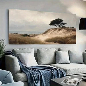 Sand Dunes Ocean & Trees Landscape Unframed Canvas Painting for Living - Picture 1 of 6