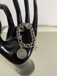 Pulsera con dije de plata de ley 4 dijes sello fabricante de 0,8 OZ - Imagen 1 de 16