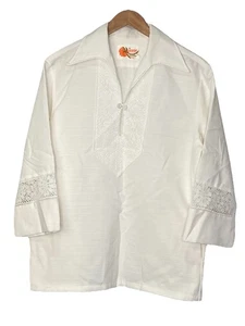 60s 70s Vintage Iolani Hawaii Men’s Shirt White Pullover Traditional Size Large - Picture 1 of 9