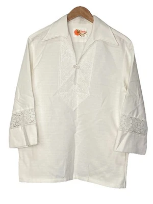 60s 70s Vintage Iolani Hawaii Men’s Shirt White Pullover Traditional Size Large - Image 1 of 4