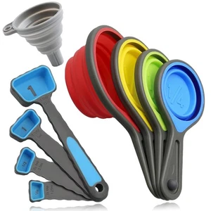 Collapsible Measuring Cups & Spoons Set 8-Piece BPA-Free Silicone - Picture 1 of 9