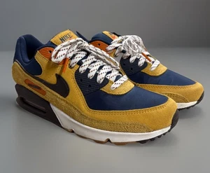 Nike Air Max 90 Mens 8.5 Shoes Brown DZ5175 200 Bucktan team Navy Great Cond - Picture 1 of 9
