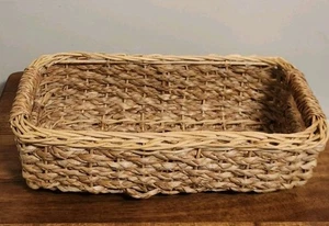 Vintage Woven Natural Rattan Wicker Bamboo Storage Basket Rectangle 15"x7"x4" - Picture 1 of 8