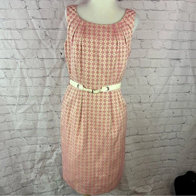 ANTONIO MELANI Pink Cream geometric sleeveless sheath Midi Dress womens 8 pleats - Image 1 of 4