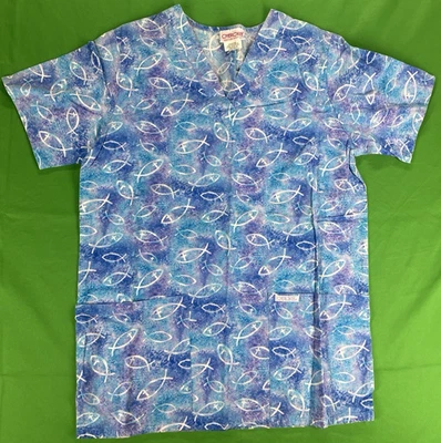 XS Blue Purple Ichthys Cherokee Scrub Top - Image 1 of 4