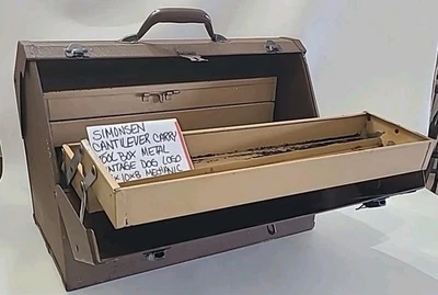Simonsen Cantilever Carry Tool Box Metal Vintage Dog Logo 18×10x13 Mechanic  - Image 1 of 4
