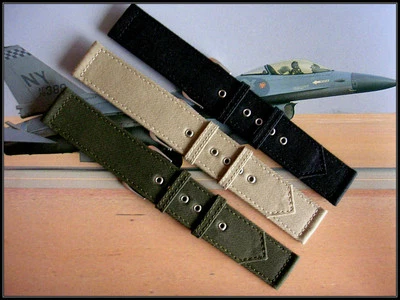 Correa de reloj de lona Segunda Guerra Mundial 2 piezas caqui vintage ejército militar OTAN IW SUISSE 16 18 20mm Foto 1 de 4