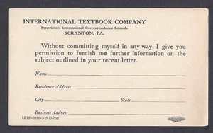 Ca1911 POSTAL CARD UX24 CORRESPONDENCE SCHOOLS OFFER, SCRANTON PA, UNPOSTED - Picture 1 of 2