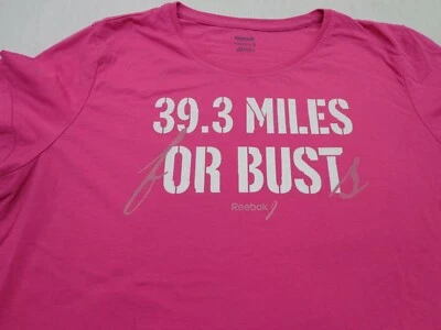 Reebok  '39.3 MILES OR BUST'  Pink Running T Shirt  Size Women's XL  - Imagem 1 de 4