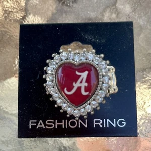 Alabama Crimson Tide Heart Shaped Silver Tone Fashion Stretch Ring New NCAA - Picture 1 of 3