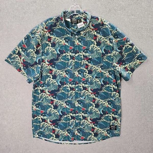 Wesc Men Button Up Shirt Large Blue Koi Fish Ocean Art Allover Print Collar - Picture 1 of 11