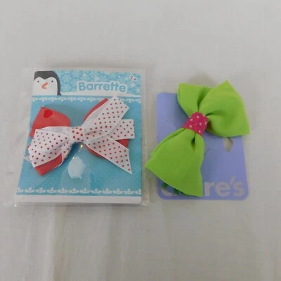 2 Barrettes Girls Hair Clips Claires Green Pink Other Red White Polka Dots New - Image 1 of 4