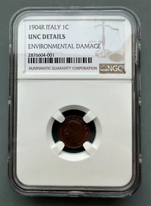 ITALY 1904 R UNC 1 Centesimo Coin. King Vit. Emanuele II KM#35 NGC UNC Details - Picture 1 of 8