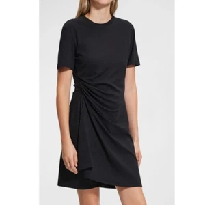 Theory schwarzes Baumwoll-T-Shirt-Minikleid Damen Large Stretch Kurzarm drapiert - Bild 1 von 6