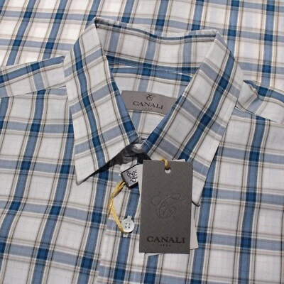 Camisa informal con botones Canali nueva con etiquetas talla L blanca/azul/multi cuadros 100 % algodón Foto 1 de 4