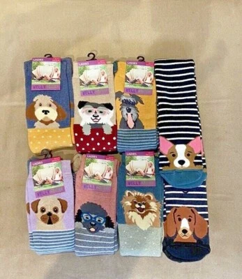 Calcetines Largos Welly Damas UK4-7 Perros Spot Rayas con Lycra Azul Dorado Rojo Piedra Foto 1 de 4