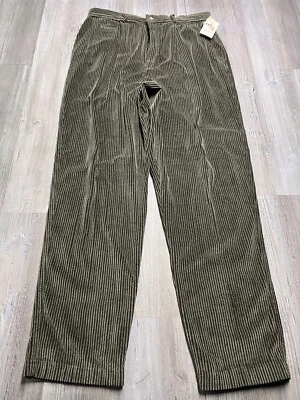 Pantalones de pana plisados anchos de ballena de colección años 90 St Johns Bay verde oliva talla 16 nuevos con etiquetas Foto 1 de 4