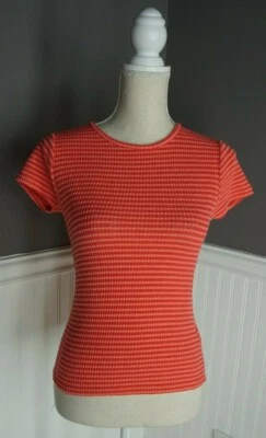 Forever 21 Girls 13/14 Red & Coral Stripe Soft Knit Cap Sleeve Thin Sweater Top  - Image 1 of 4