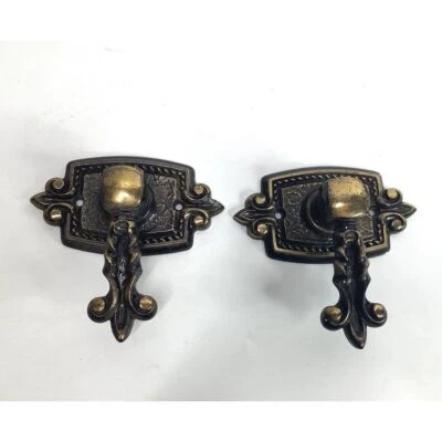 Perilla de puerta de bronce de latón ornamentado tirador manija de herrajes metal flor de lis vintage Foto 1 de 4