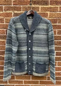 $1190 New RRL Ralph Lauren Hand Knit Cardigan Navy Striped Men's Size Large L - Picture 1 of 4