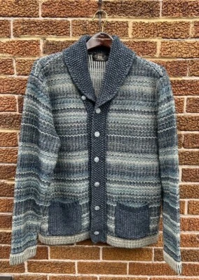 $1190 New RRL Ralph Lauren Hand Knit Cardigan Navy Striped Men's Size Large L - Image 1 of 4
