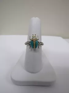 Designer LAGOS Sterling Silver 18K Rare Wonders Turquoise/Diamond Beetle Ring - Picture 1 of 6