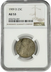 1909 D Denver United States Barber Quarter 25c Coin NGC AU 53 - Picture 1 of 2