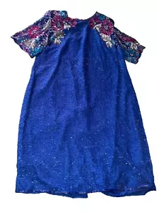 Stenay Plus Side Made In India Kleid Seide Perlen Kurzarm Atemberaubend #1200 - Bild 1 von 8