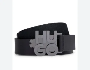 HUGO BOSS MENS BELT ONE SIZE , BLACK LEATHER 50504807 NWT - Picture 1 of 6