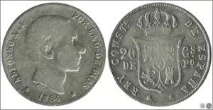 Espagne - Alfonso Xii- Année:1884 - Numéro 00083 - BC / MBC 20 Centimes Peso 1 - Picture 1 of 1