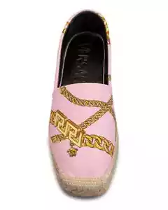 Mocasines de alpargata de algodón con estampado en cadena Versace talla 40 Precio de venta sugerido por el fabricante: $525.00 - Imagen 1 de 4