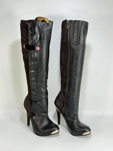 Herve Leger ~ Brown Leather & Suede Knee High Women Boots ~ Size 39 ~ NEW - Picture 1 of 24