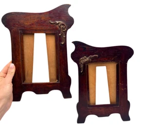Antique Empire Pair Photos Frames Wood & Bronze 1900 Russian Retro Collectibles - Picture 1 of 8