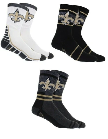 New Orleans Saints Socks 3 Pack Crew Length NFL Football Fits Men Shoe Sz 7-12 Cover