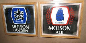 2 Vintage Molson Ale & Molson Golden Beer Mirrors - Imported 10-1/2" x 9-1/4"  - Picture 1 of 1