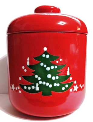 Waechtersbach~8-1/2" Tall Red Christmas Tree Cookie Jar/Canister W/Lid Germany - Image 1 of 4