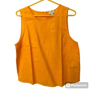 NWT J Crew Factory Linen Blend Sleeveless Top Size M Orange 3 Button Summer - Picture 1 of 5