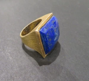 Wendy Mink Genuine Faceted Lapis Lazuli Gold Plate Brass Cocktail Dress Ring 6 - Picture 1 of 6