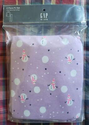 NOVO pijama infantil feminino GAP bonecos de neve lavanda manga longa algodão tamanho 10Y - Imagem 1 de 3
