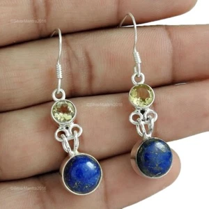 Lapis Lazuli Sterling Silver Dangle Drop Engagement Anniversary Earrings Jewelry - Picture 1 of 5