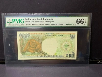1992 Indonesia, Bank Indonesia 500 Rupiah P-128f "Solid 333333" PMG 66 EPQ - Image 1 of 2